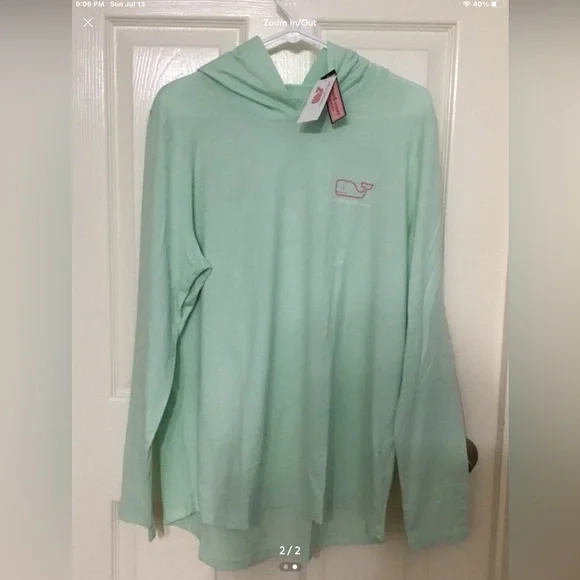 Vineyard Vines TriColor Vintage Whale Edgartown Hoodie Tee Mist Green Womens XL - Picture 2 of 2